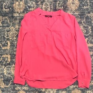 Express Bright Hot Pink V-Neck Long Sleeve Blouse